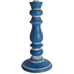 Candlestick/holder hand carved eco-friendly mango wood blue 23cm height