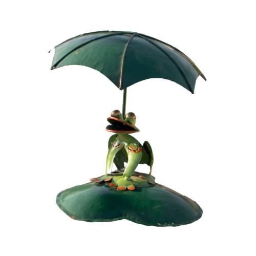 Frog with Umbrella Metal 20x21x22cm