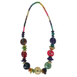 Necklace Handpainted Wooden Multicolour Button Shape Beads