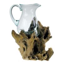 Shaped jug on wood, recycled glass approx 32-35cm