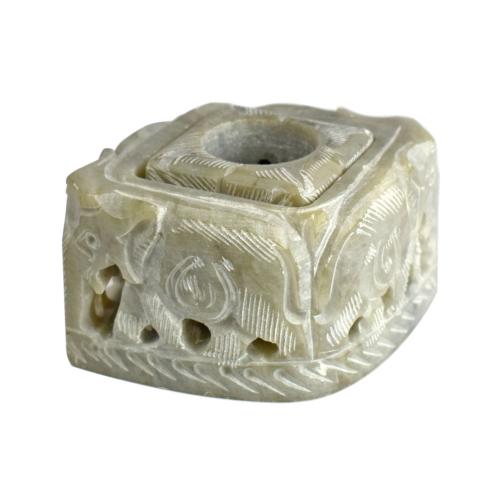 Soapstone elephant incense/candle holder, 8 x 6cm