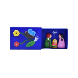 Nativity in a Matchbox, 3 Ceramic Pieces in Blue Floral Box