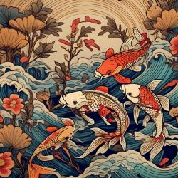 Greetings card "Nishikigoi (Koi)" 16x16cm