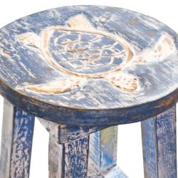 Wooden Stool with Turtle Design Top, Blue washed 25 x 39cm