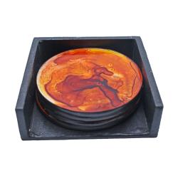 Set of 4 Coasters in Holder Orange 10cm diameter