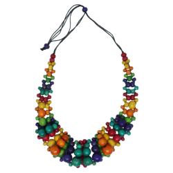 Necklace Handpainted Wooden Multicolour 3 Rows Beads
