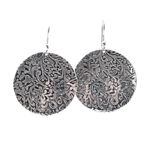 Earrings Round Leaf Pattern 4cm diameter