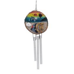 Hanging Wood / Sand Art Fish + Dolphin with 3 Metal Chimes