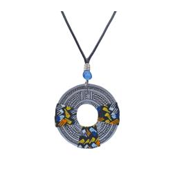 Pendant Necklace Recycled Fabric 3pcs + Aluminium Circle 40cm