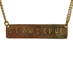 Necklace, Brass with stamped plaque Beautiful